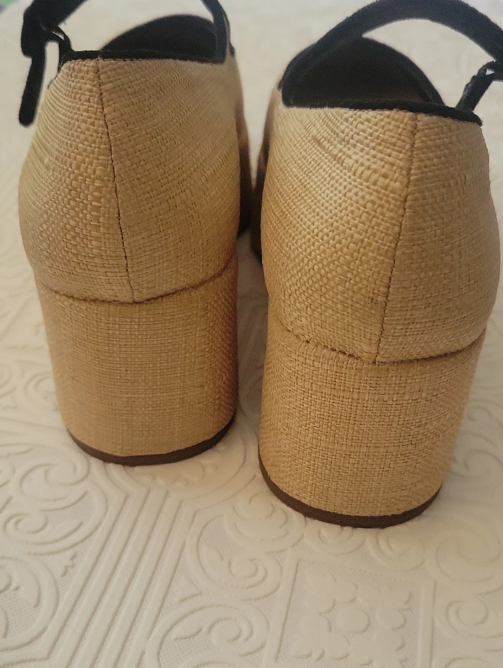 Anthropologie Larroudé Blair Flatform Maryjanes Platform Shoe Raffia Leather 7.5